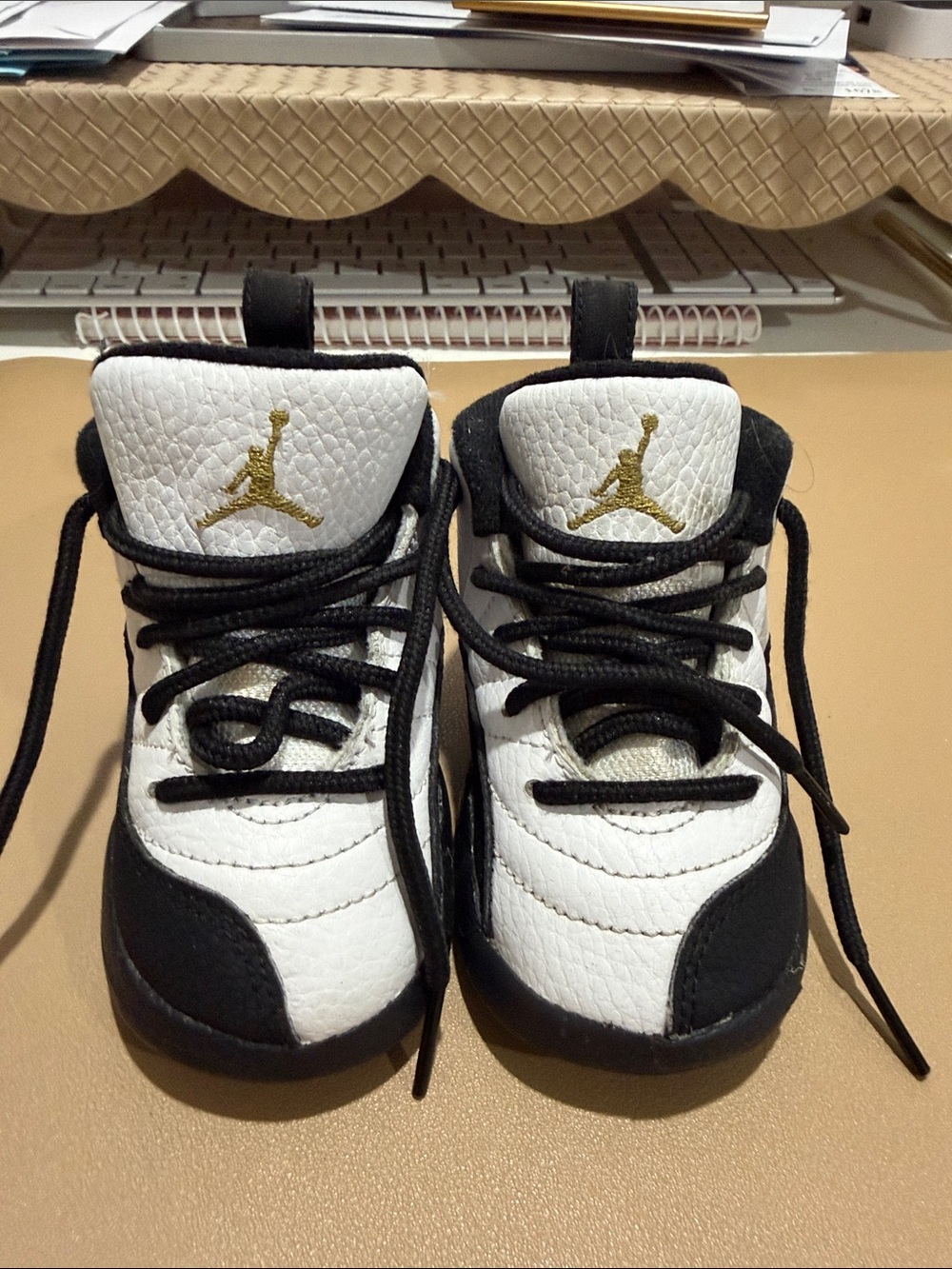 Jordan Kids White Black with Gold Jumpman Baby Sneakers